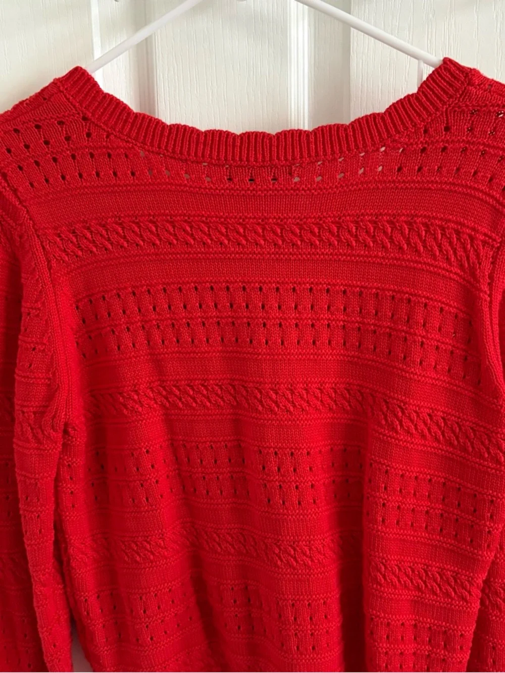 Bright Red Openwork Button-Front Cardigan Sweater - Picture 6 of 7
